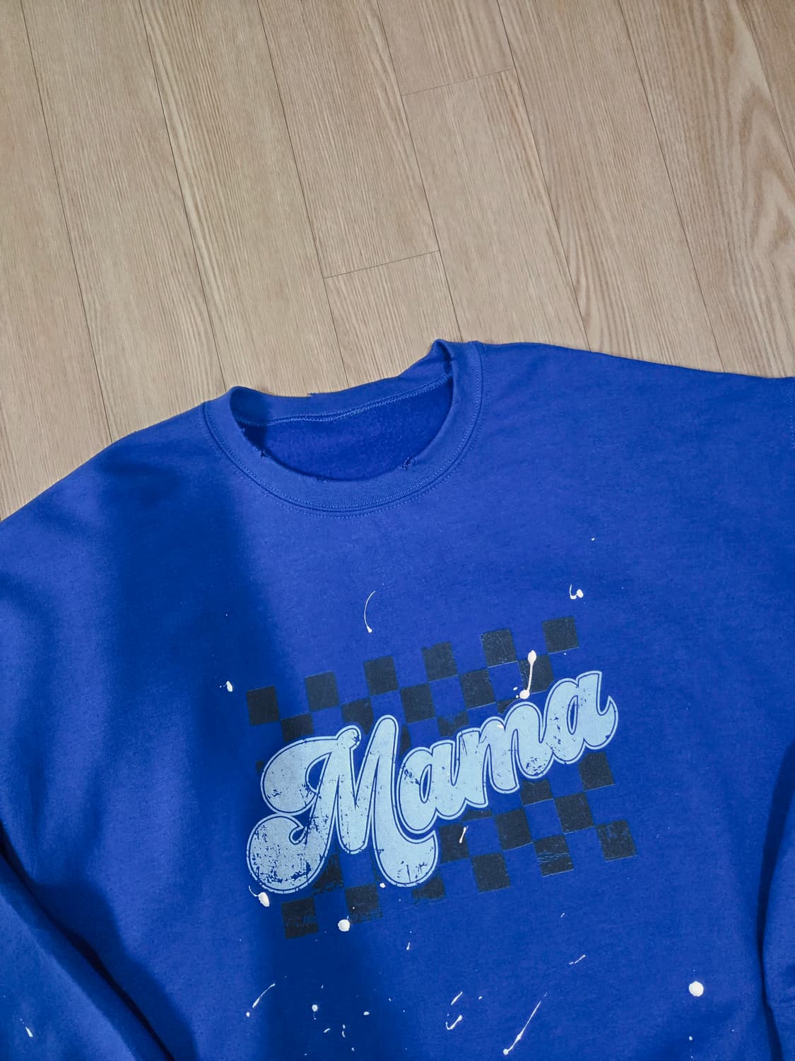 핸드워크 로얄 블루 페인팅 맨투맨 티셔츠 상품이미지4