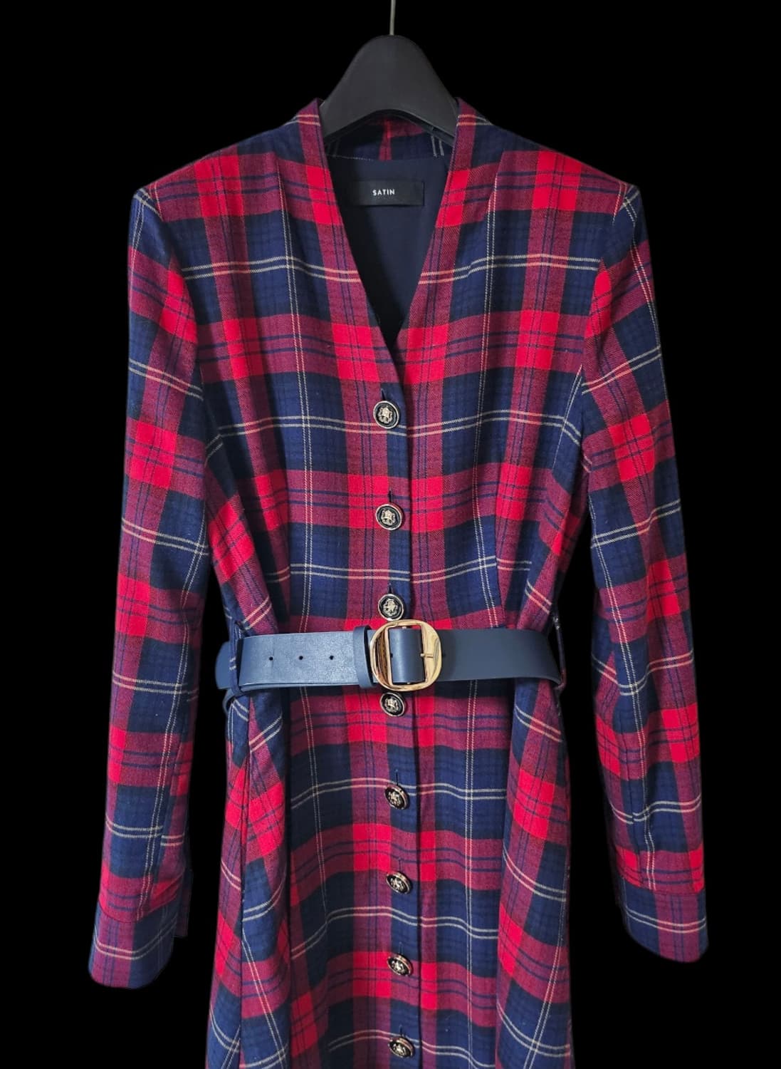 샤틴 울 체크 벨티드 A라인 미디원피스 66 상품이미지5