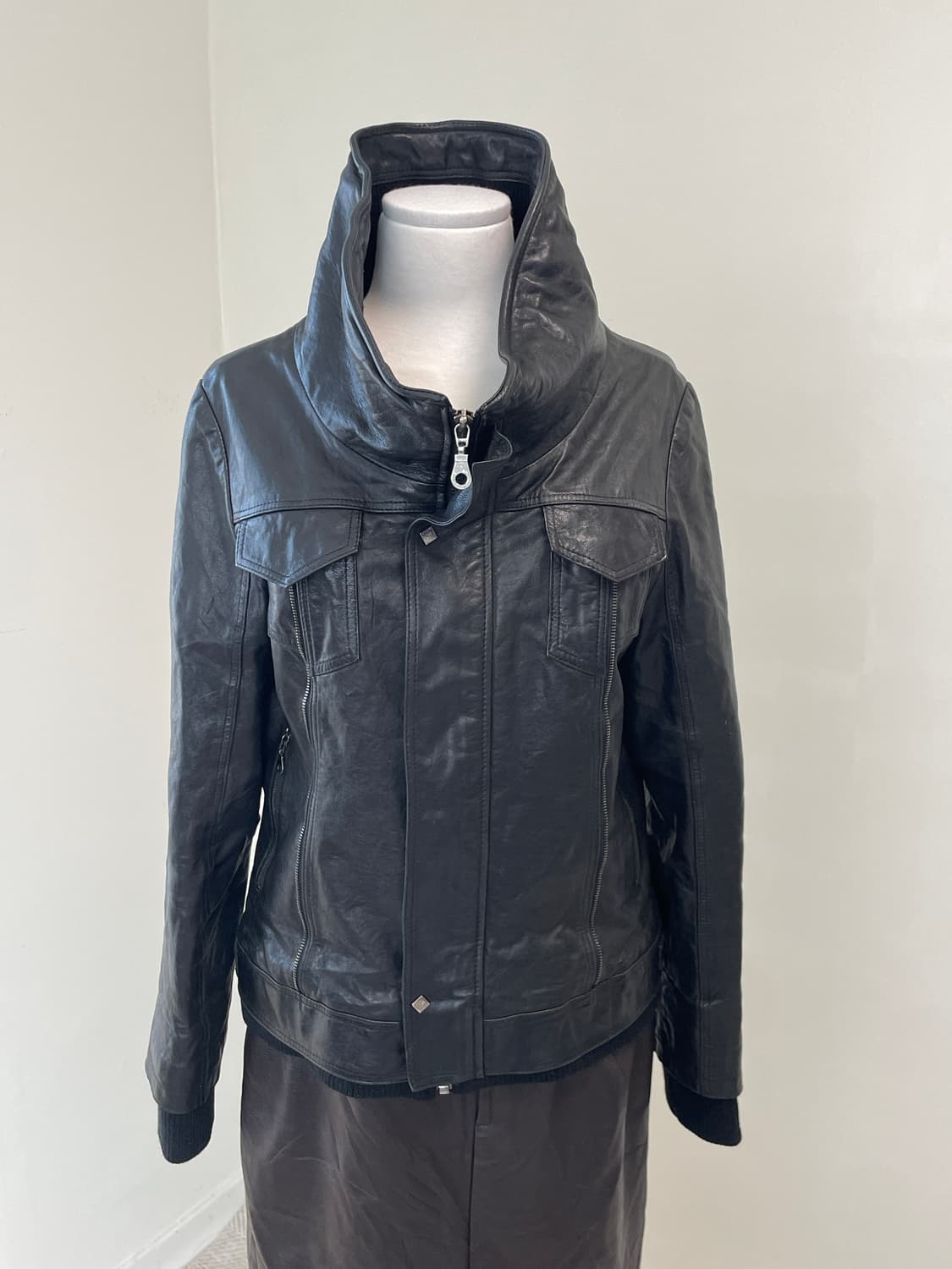 빈티지 이태리 하이넥 양가죽 레더 자켓  y2k goa J03925 상품이미지1