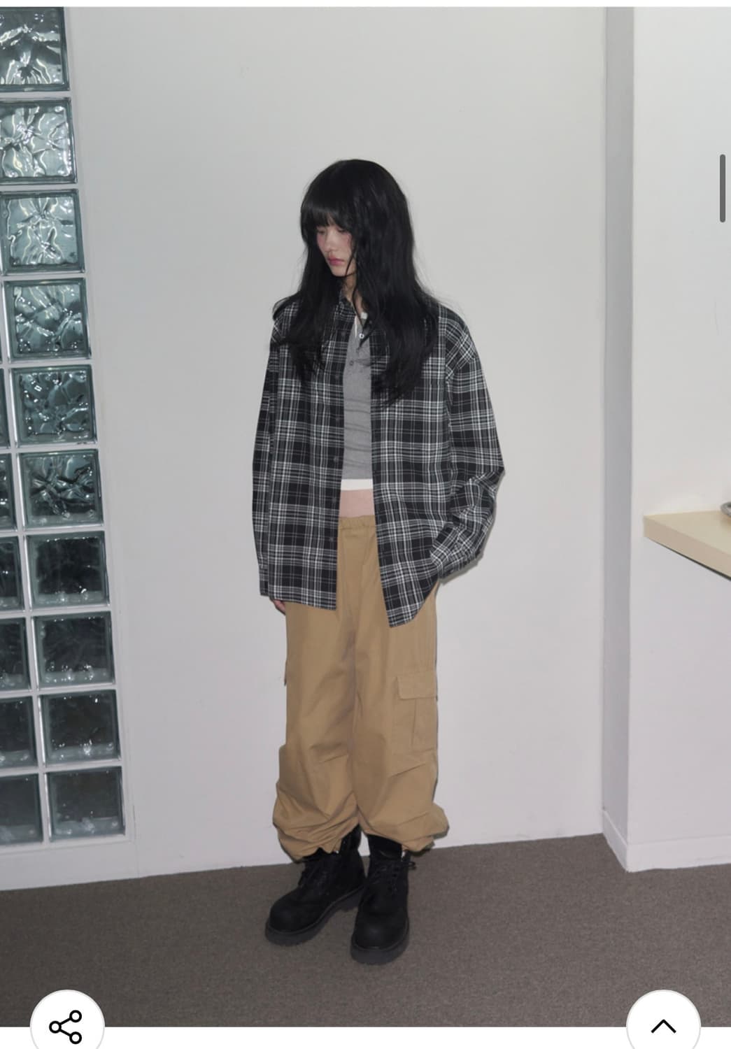 (L) 레더리 마일로 오버핏 체크 셔츠 [BLACK] 판매 상품이미지4