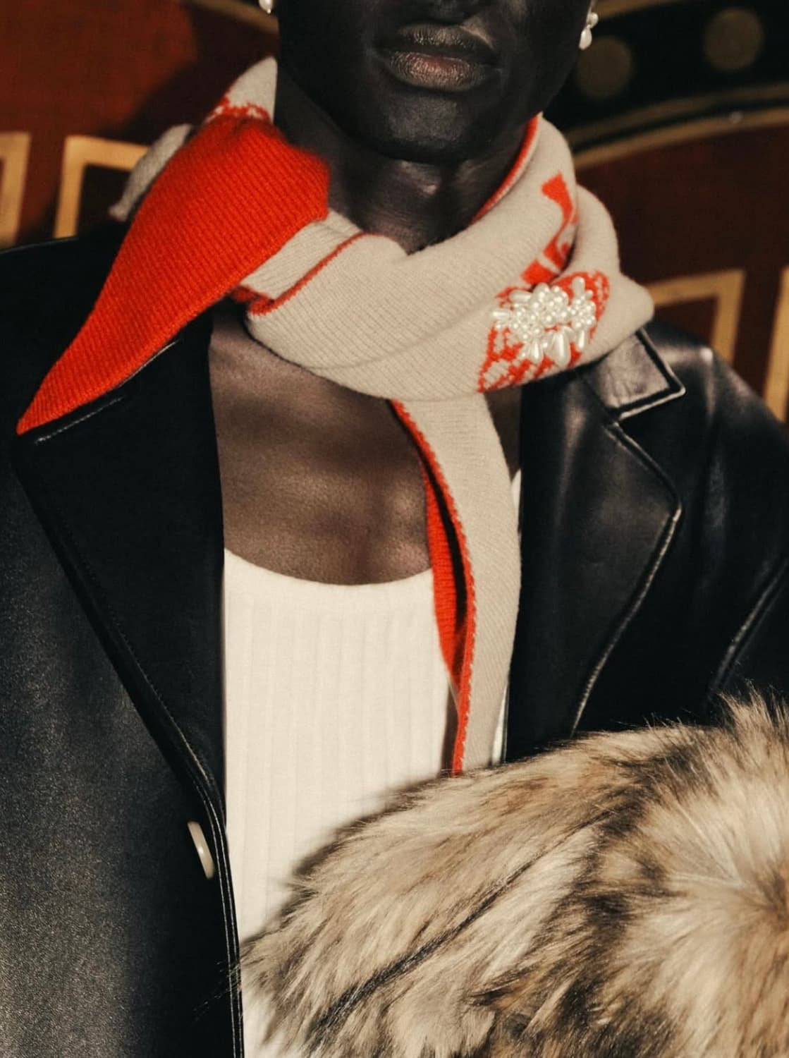 시몬로샤 25fw 비즈 그래픽 캐시미어 스카프/레드 상품이미지4