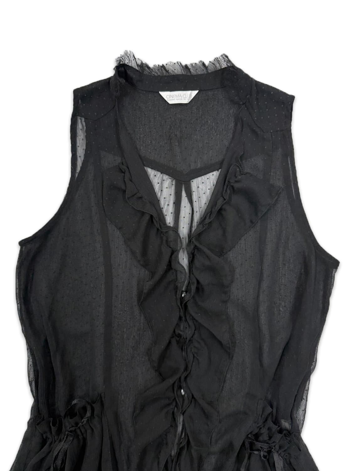 빈티지 블랙 도트 시스루 리본포켓 원피스 슬리브리스 상품이미지2