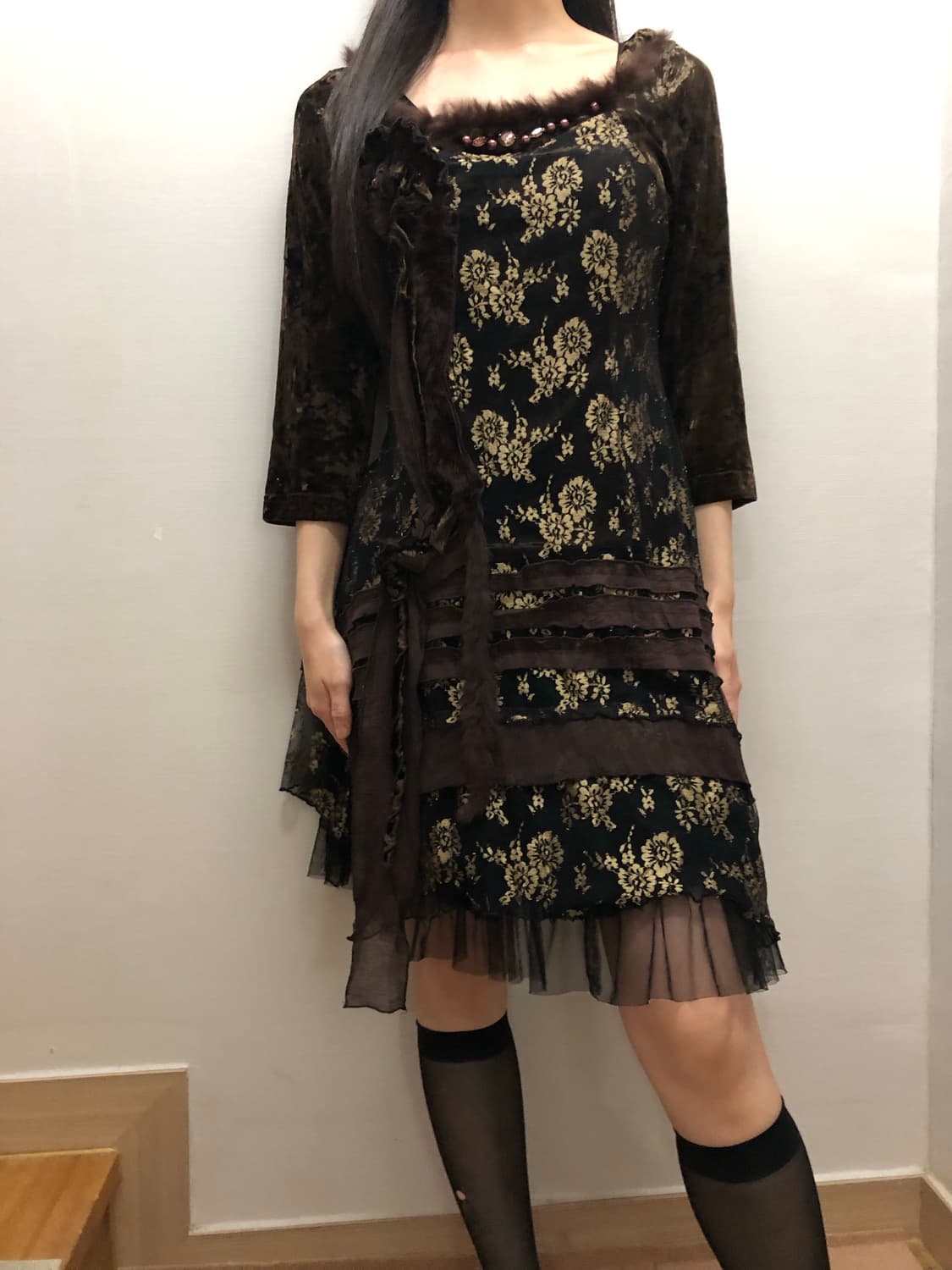 빈티지 브라운 오리엔탈 퍼 원피스 상품이미지5