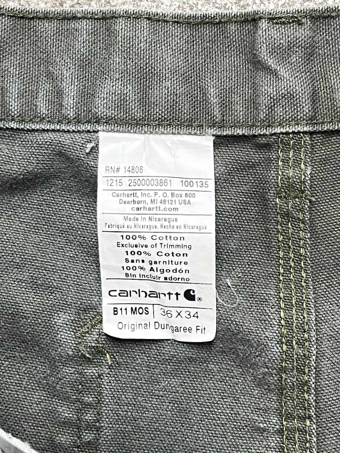 칼하트 카펜터 워크팬츠 모스그린 상품이미지9