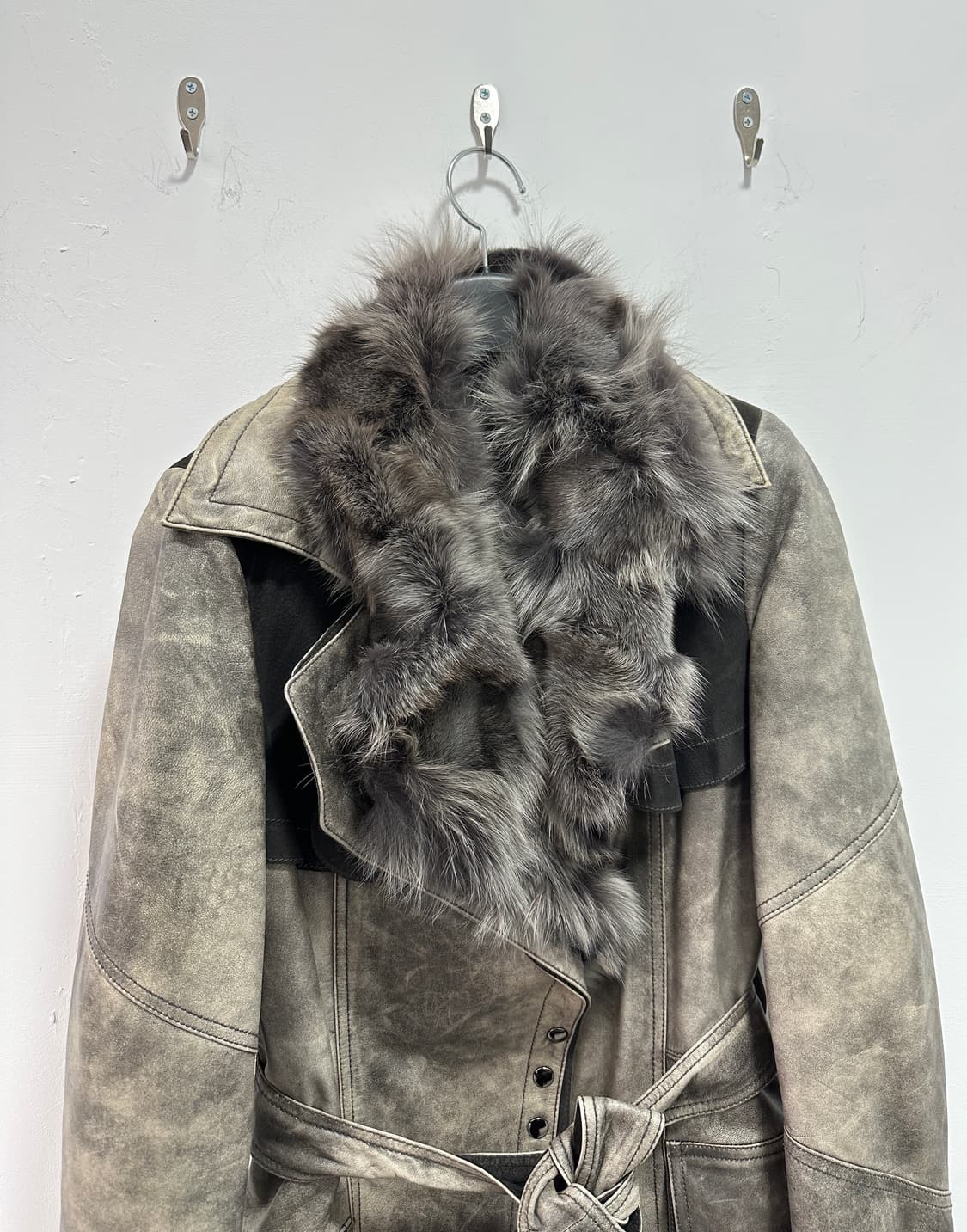 Fox fur trimming leather jacket 상품이미지2
