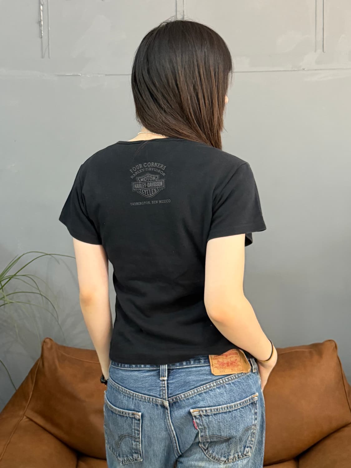00’s 빈티지 할리데이비슨 블랙 브이넥 스터드 반팔티 상품이미지4