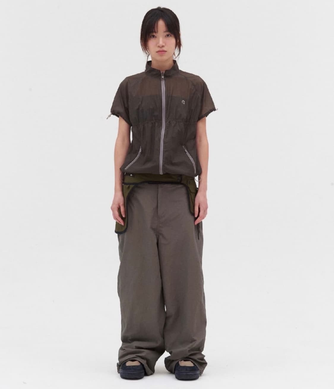 스마트어반유즈풀 퍼커링 자켓 카키 반팔 바람막이 상품이미지3