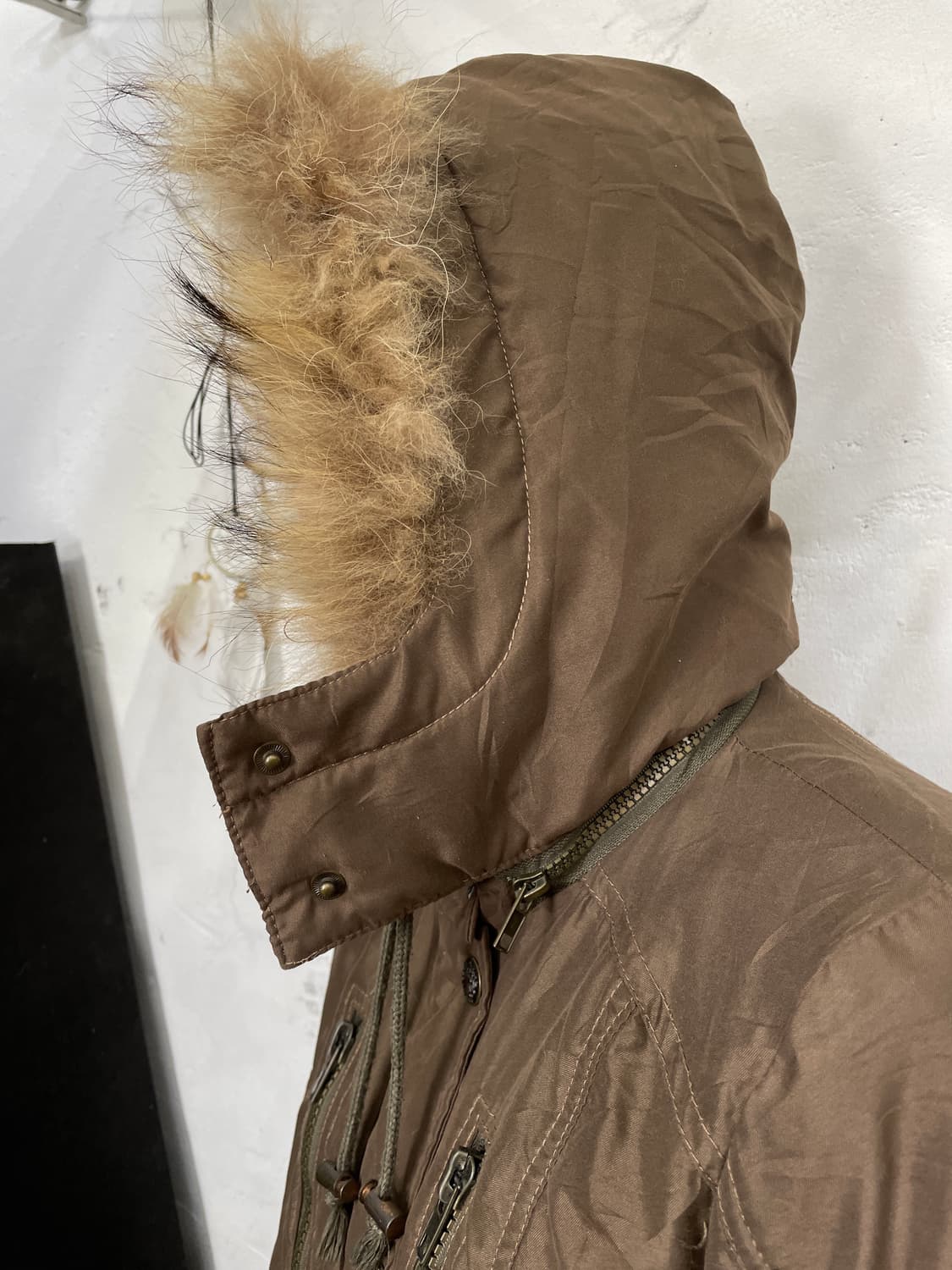 일본빈티지 퍼 후드 자켓 울프죠 브라운 야상 개파카 M 상품이미지3