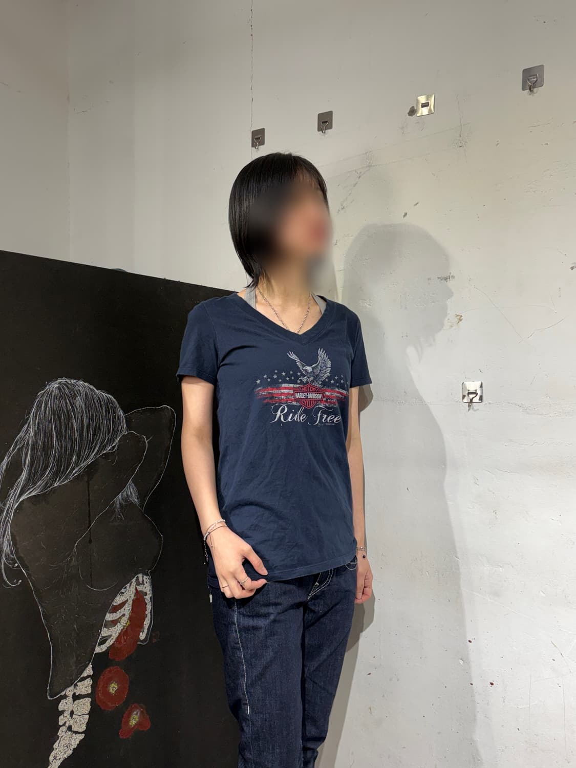 할리데이비슨 y2k 빅로고 성조기 독수리 프린팅 반팔 티셔츠 M 상품이미지5