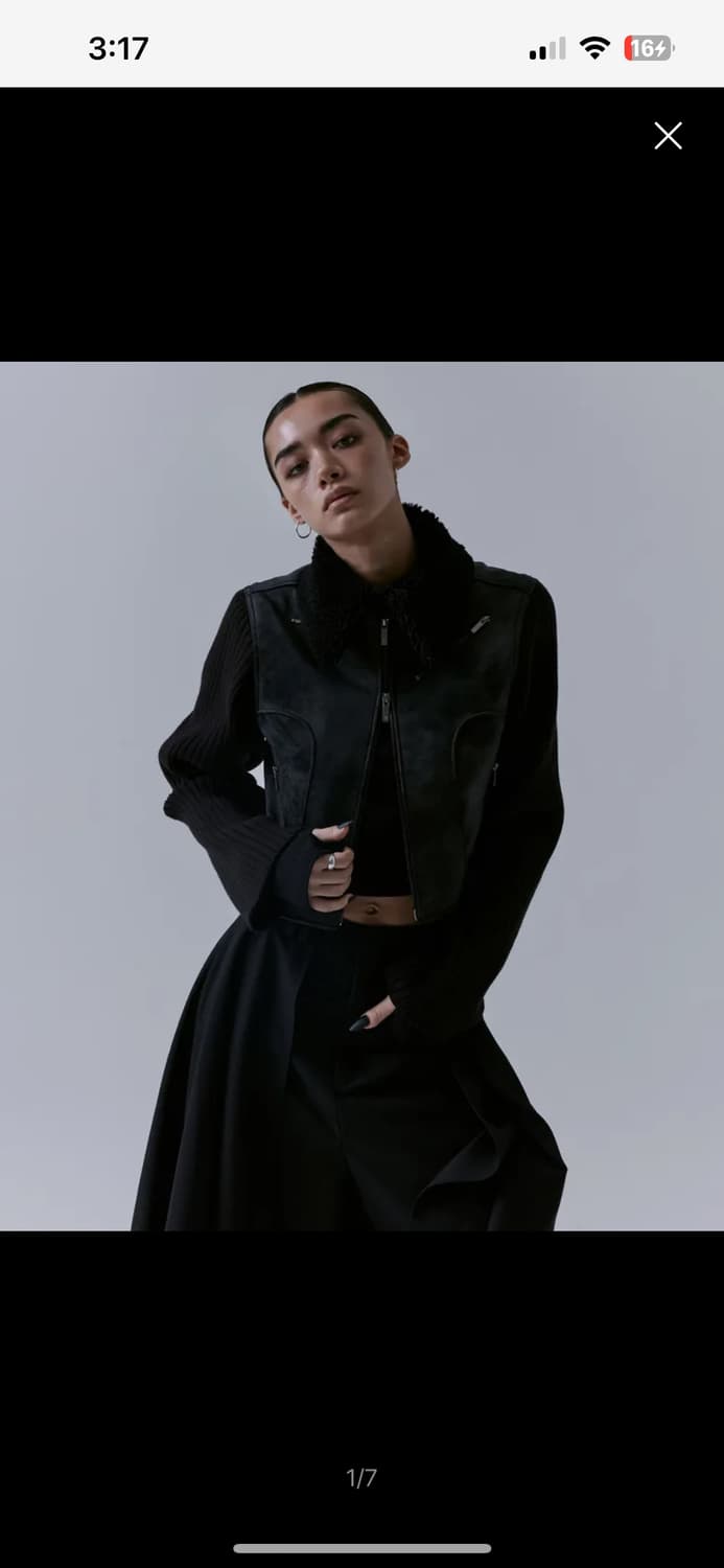 2-way Collar Knit Sleeve Crack Leather 상품이미지2