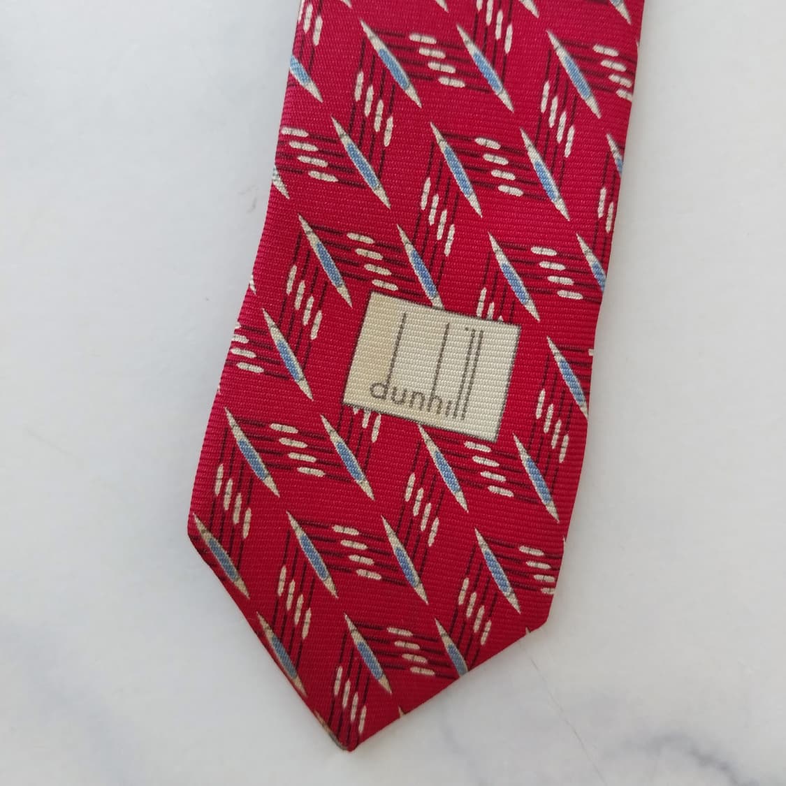 던힐 실크 레드 기하 패턴 넥타이 9.7cm A등급 K2501 상품이미지7