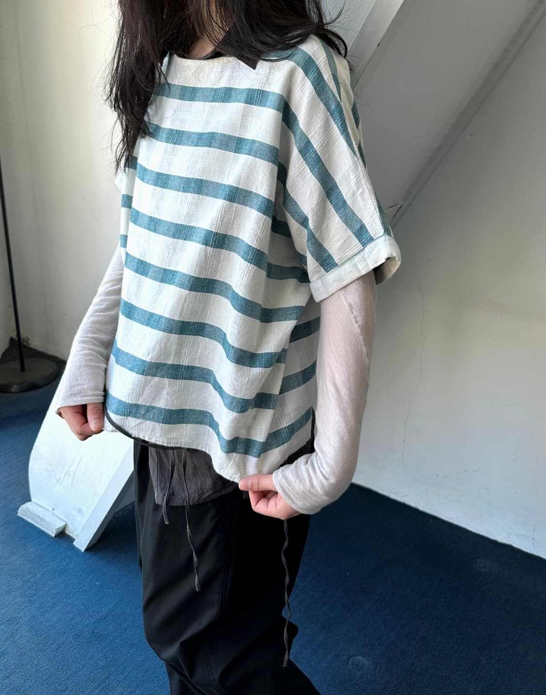 Wide sleeve jacquard fabric shirt top 상품이미지5