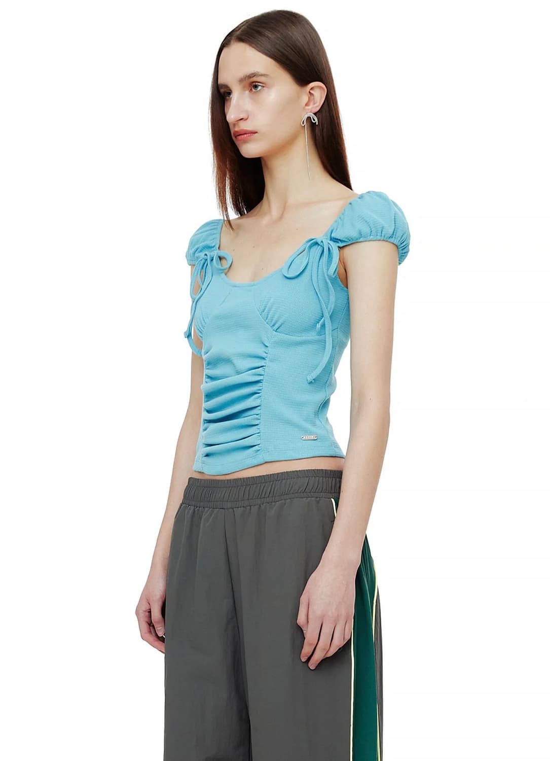 CREASE SHIRRING HALF TOP / BLUE 상품이미지1