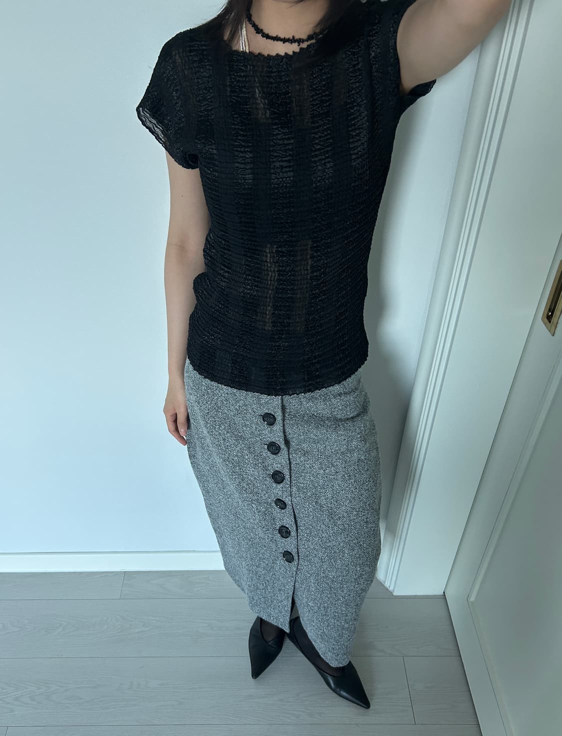 Grey Button Midi Skirt / 빈티지 버튼 미디 스커트 상품이미지3