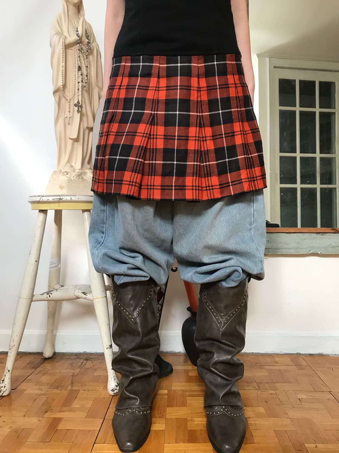 vintage check pleats one-piece 상품이미지2