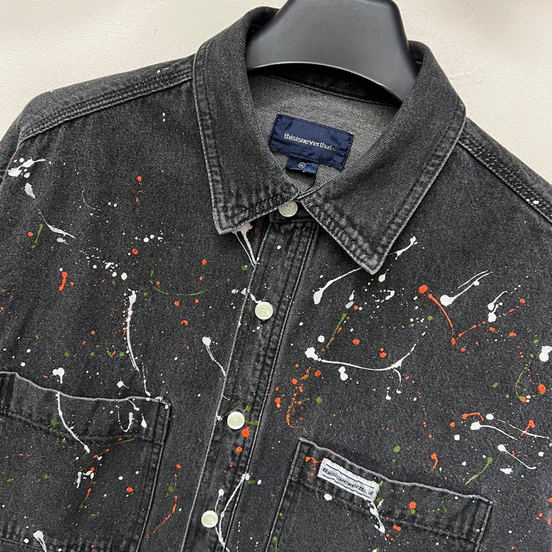 디스이즈네버댓 페인트 스플레터 흑청 데님 셔츠 XL 상품이미지3