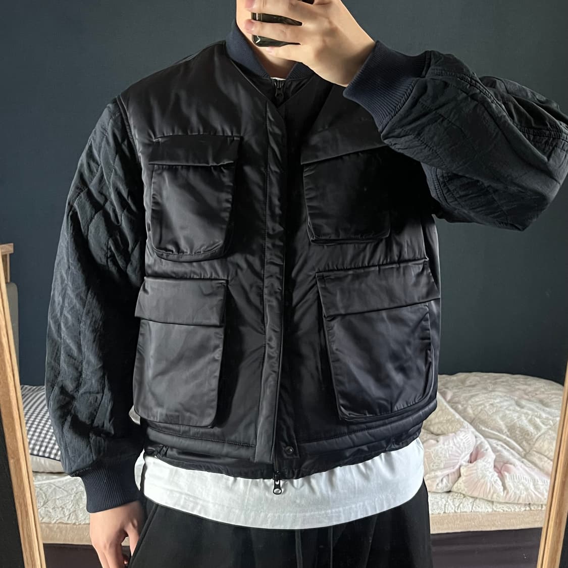 [새상품]언어펙티드 패디드 레이어드 플라이트 자켓 네이비 상품이미지2