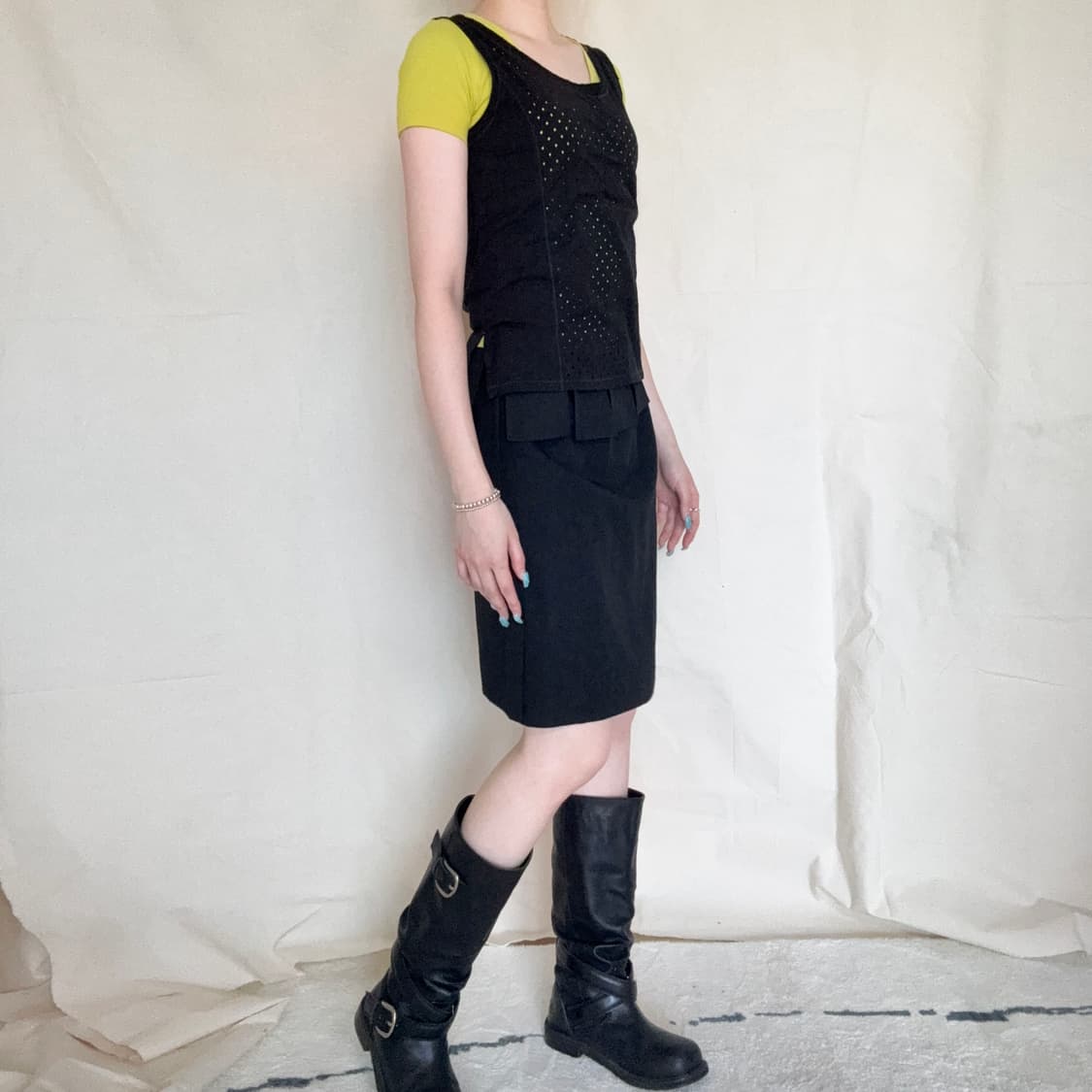 Y's Pleated Flap Detail Black Mini Skirt 상품이미지4