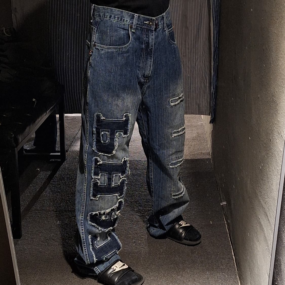 PHAT FARM 팻팜 중청워싱 데미지드 올드스쿨 배기진 청바지 상품이미지2