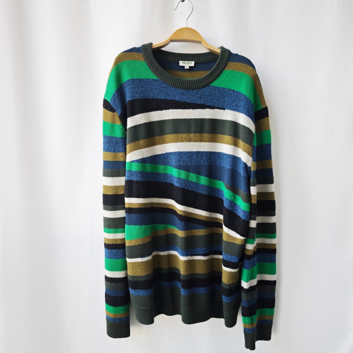 겐조 스트라이프 풀오버 니트 그린 블루 XL 상품이미지1