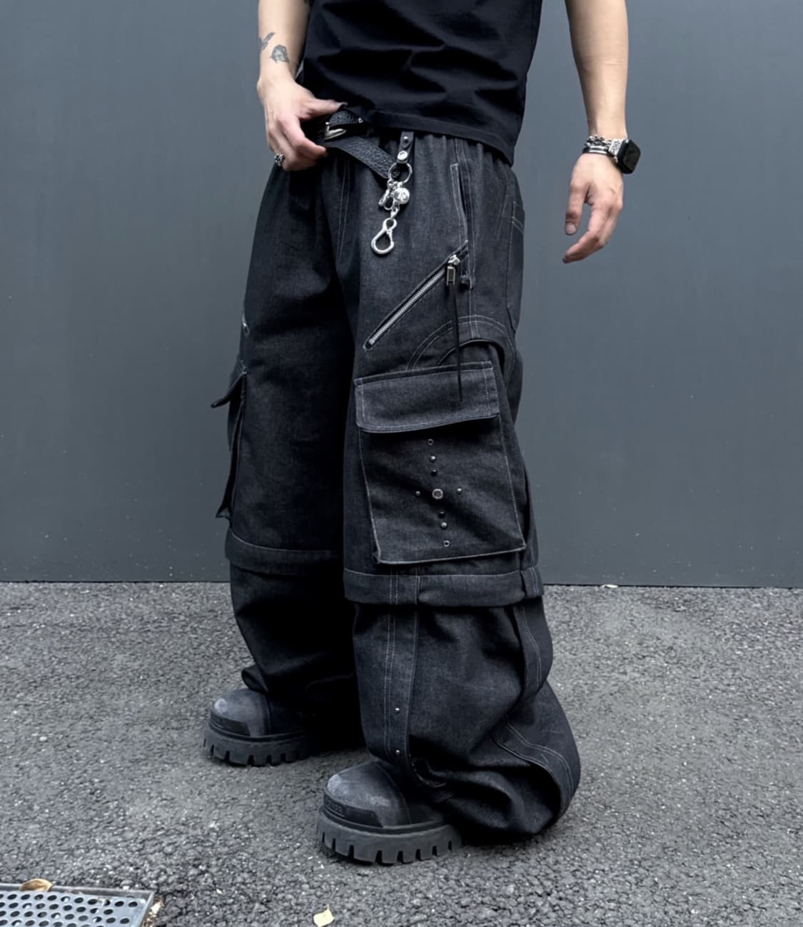 알에스에스씨 카고 컨버터블 데님 팬츠 블랙 상품이미지1