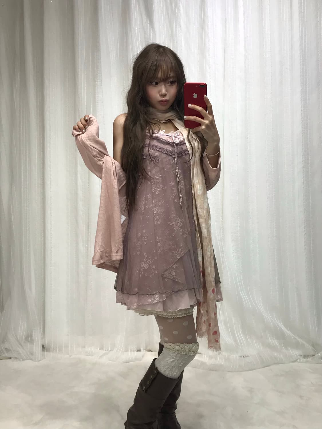 뮤트핑크 페어리 레이스 란제리코어 시스루 원피스 코디세트 상품이미지4