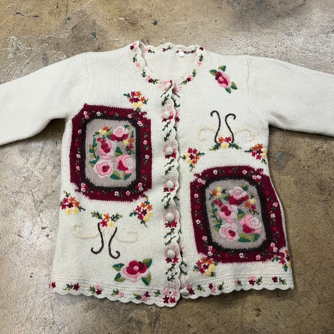 빈티지 모리스타일 플라워 자수 화이트 가디건 b14 상품이미지2