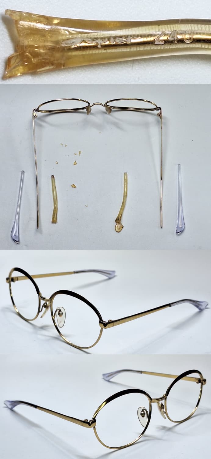 80s 일본제 빈티지 데드스톡/골드 브로우라인 포인트 안경테 133mm 상품이미지4