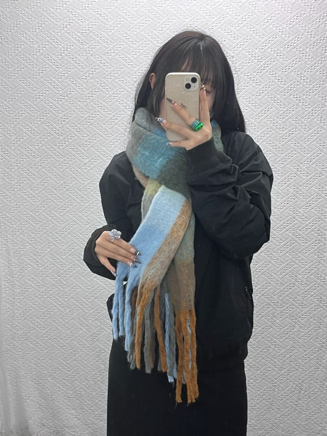 빈티지 폭닥 포근 컨트리 멀티컬러 체크 목도리 C07957 상품이미지2