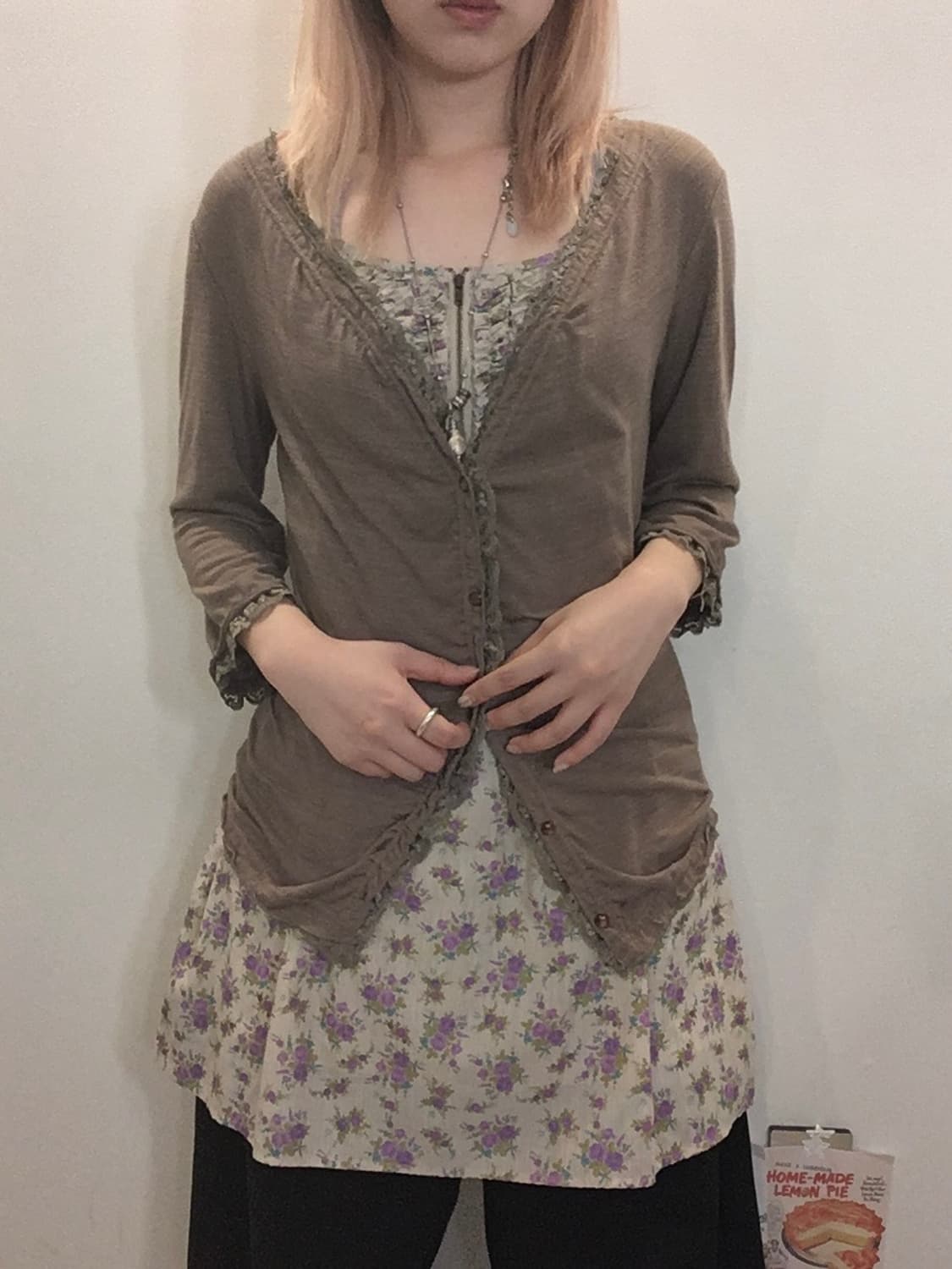jpn vintage 브라운 레이스 셔링 가디건 상품이미지6