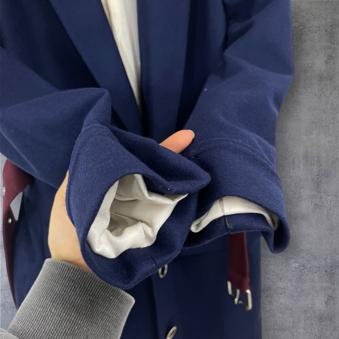 줄리앙 데이비드 Julien David 네이비 버건디 배색 울 코트 XS 상품이미지6