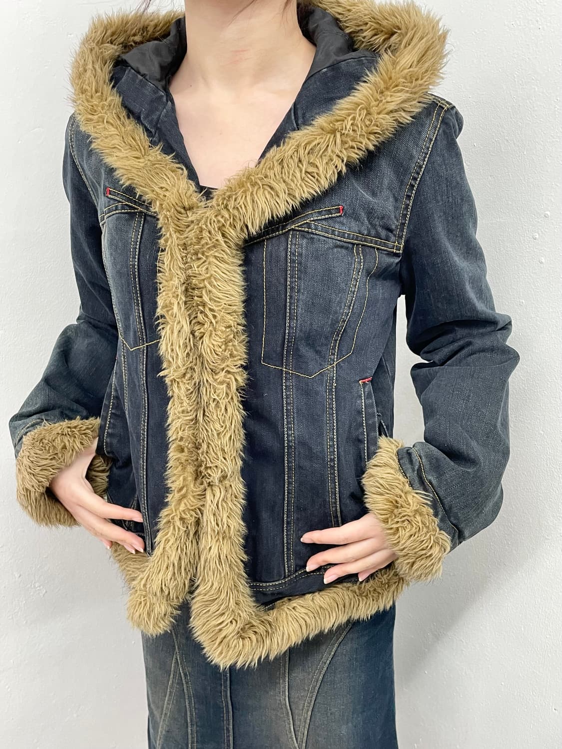 마리떼 프랑소와 저버 스티치 퍼 트리밍 데님 자켓*레어 상품이미지1