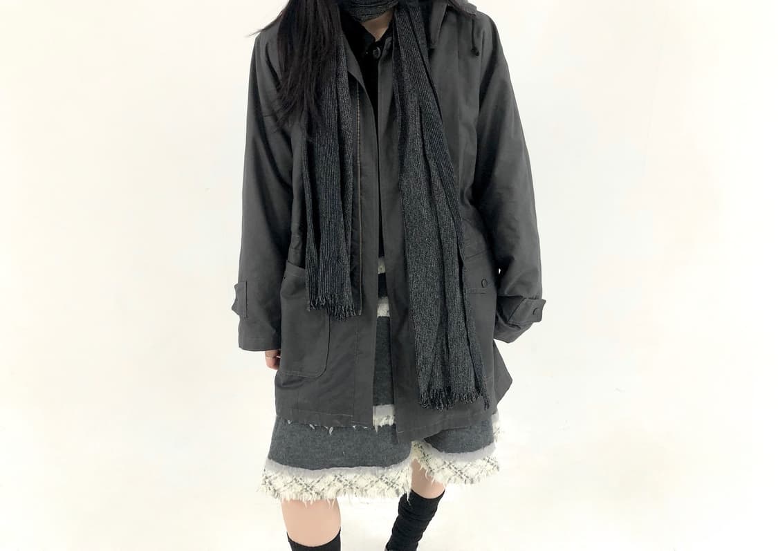 Charcoal Long Coat Fur Hood Padding  상품이미지1