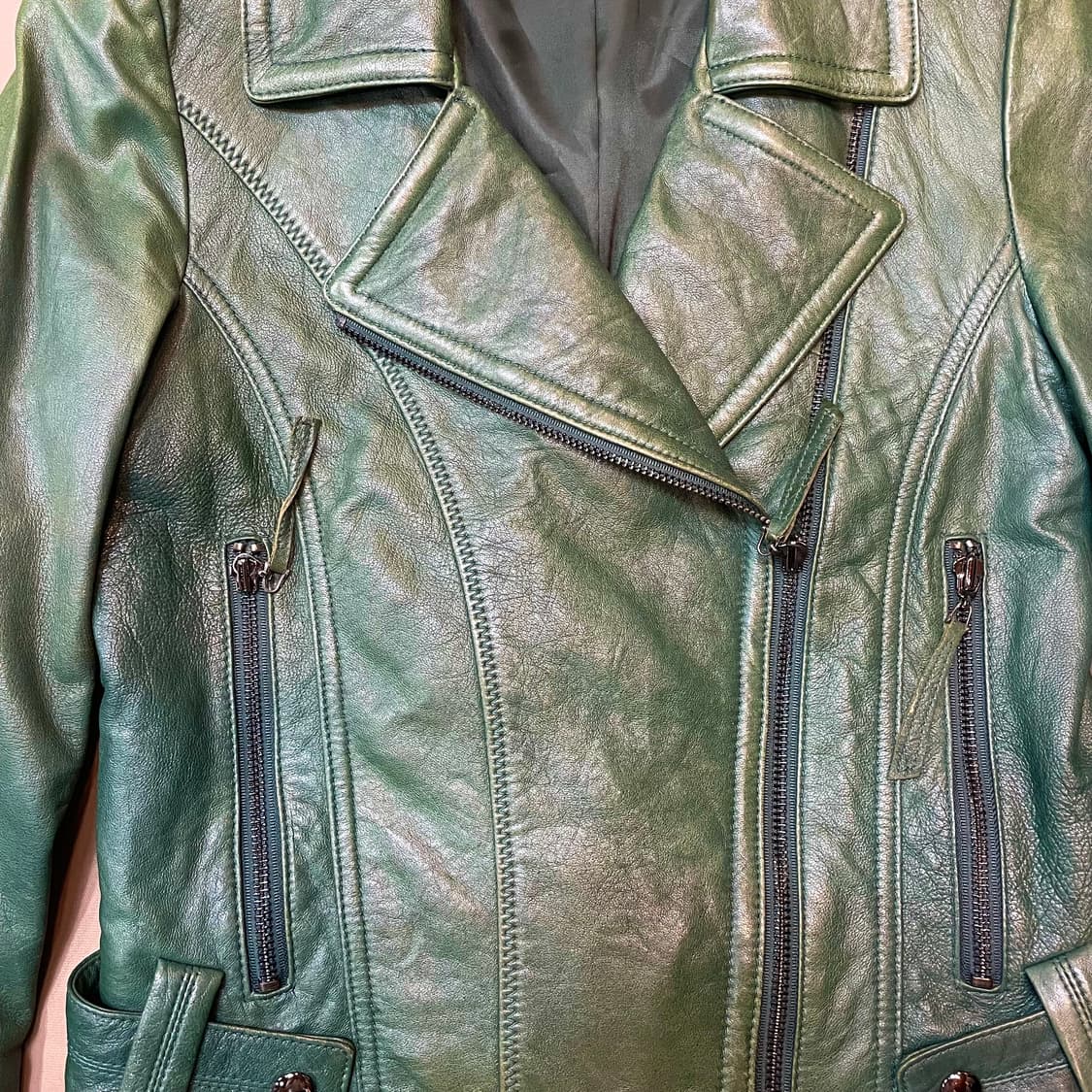 Ettrabe(에뜨라베)그린 램스킨 라이더자켓(44) 상품이미지2