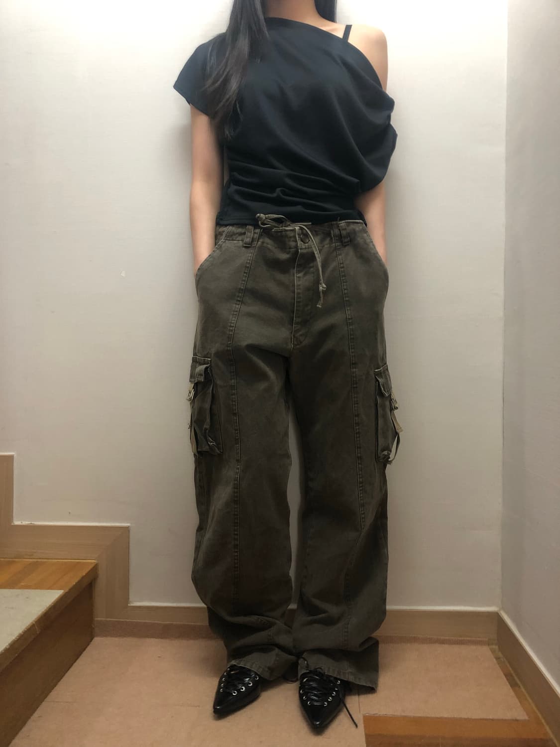 빈티지 카키 포켓  데님 워싱 팬츠 상품이미지3