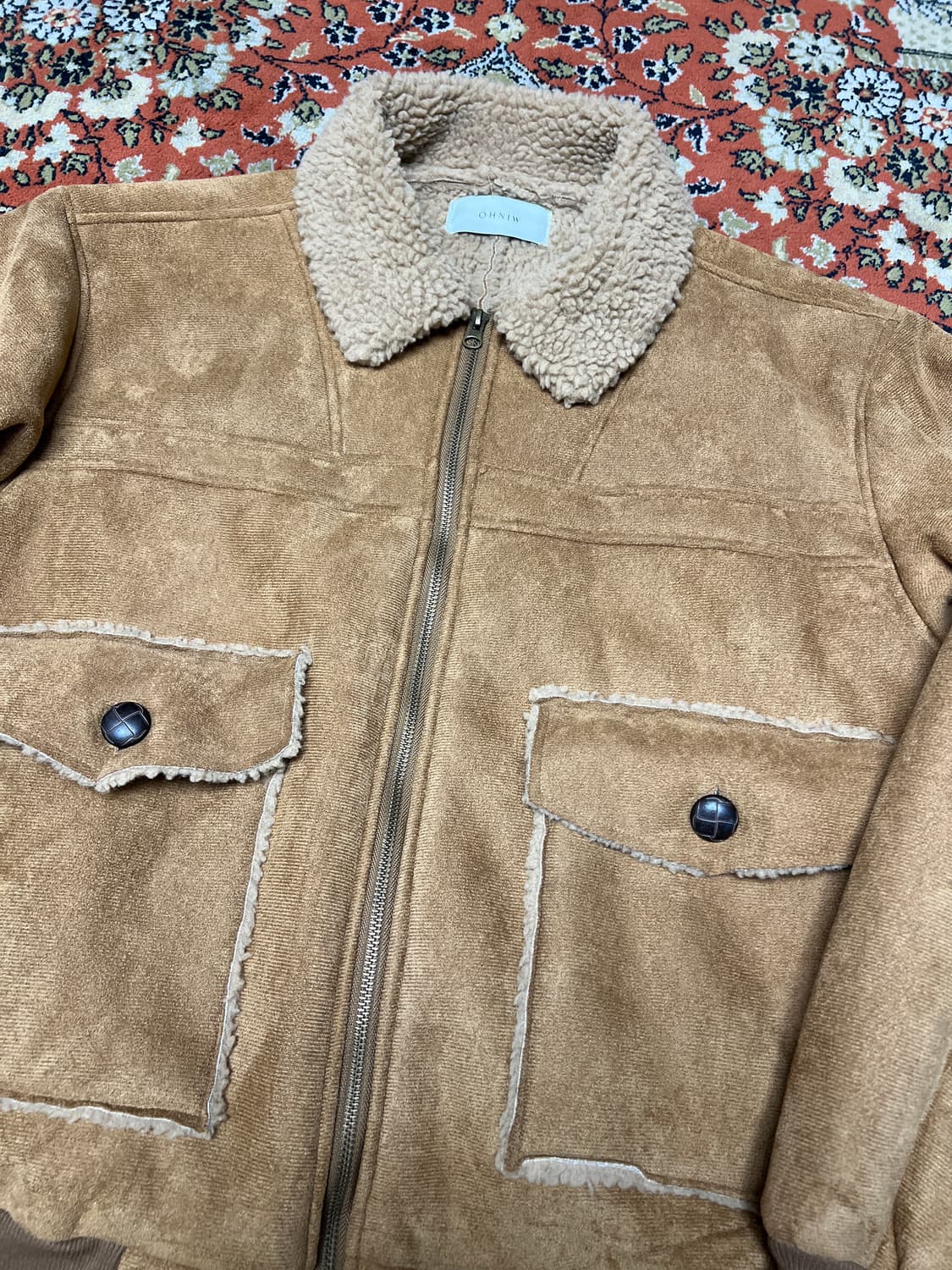 [100] Ohniw 브라운 페이크레더 무스탕 점퍼 상품이미지3