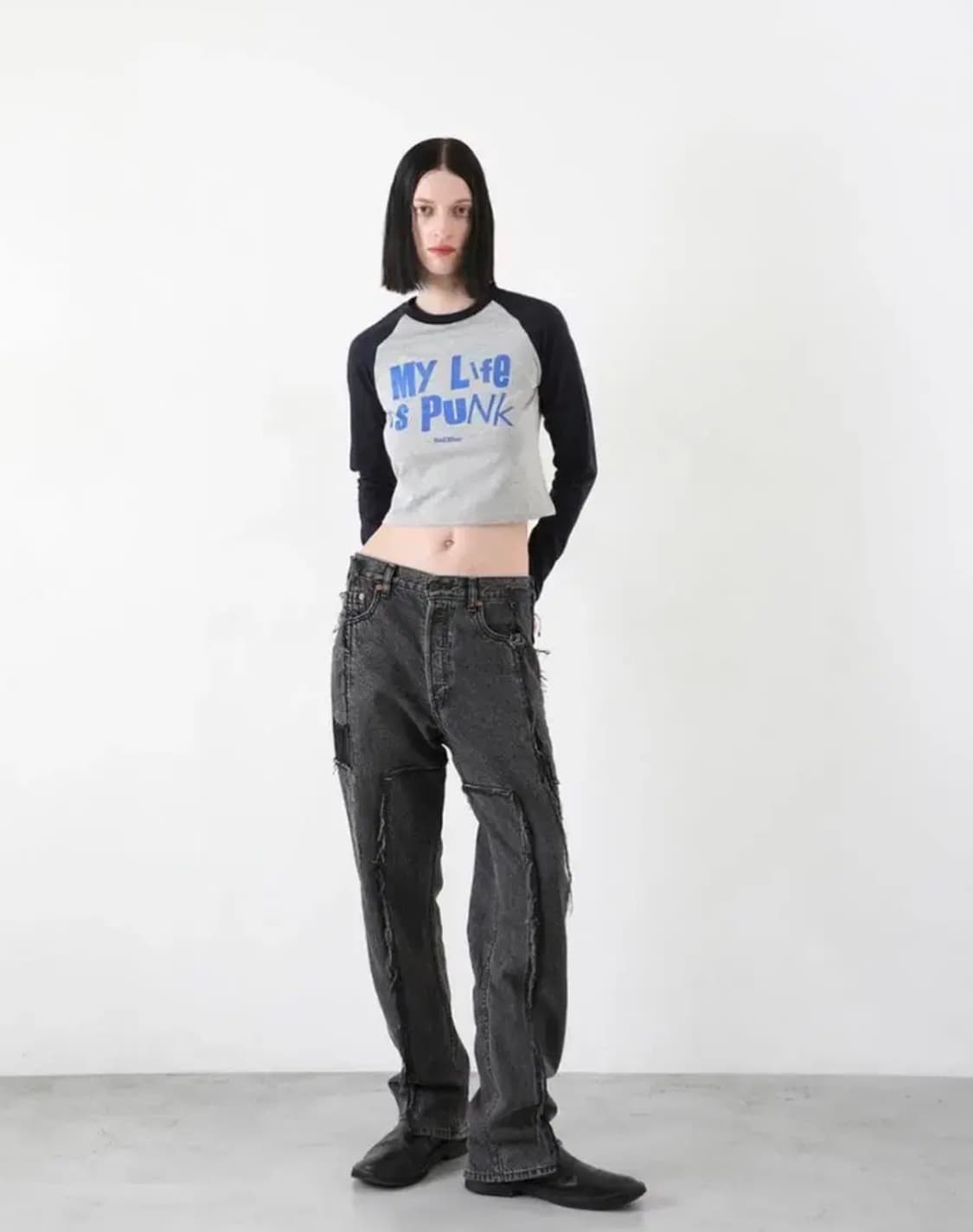 배드블루 펑크 크롭탑 / 그레이 + 네이비 상품이미지2