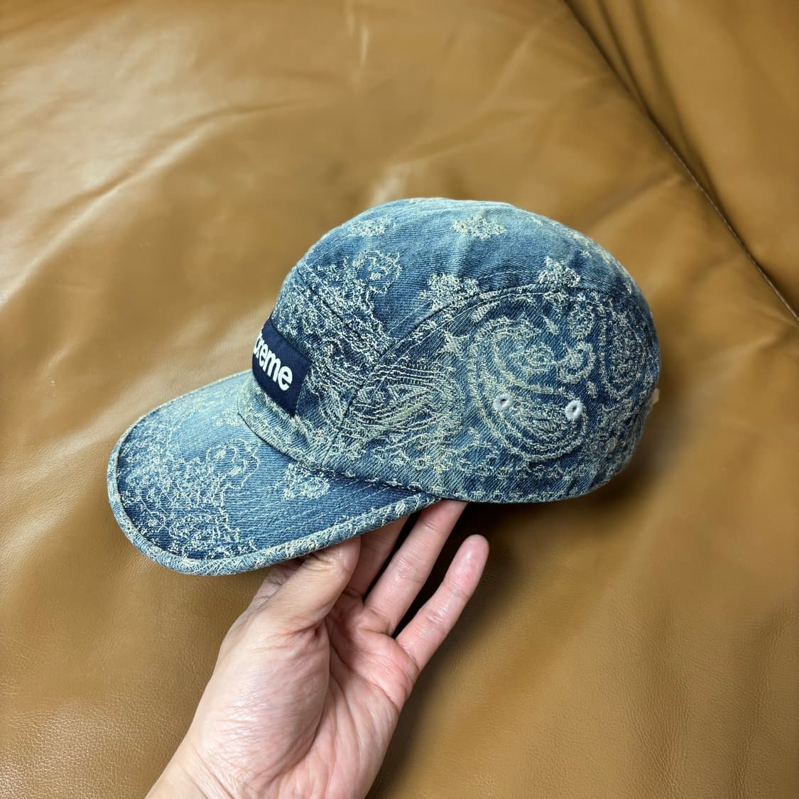 슈프림 캠프캡 모자 박스로고 반다나 워시드 데님 상품이미지4