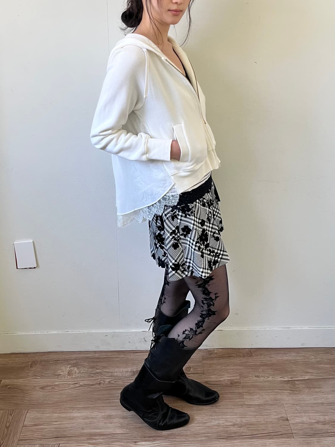 Clean2 화이트 레이스 후드집업 상품이미지3