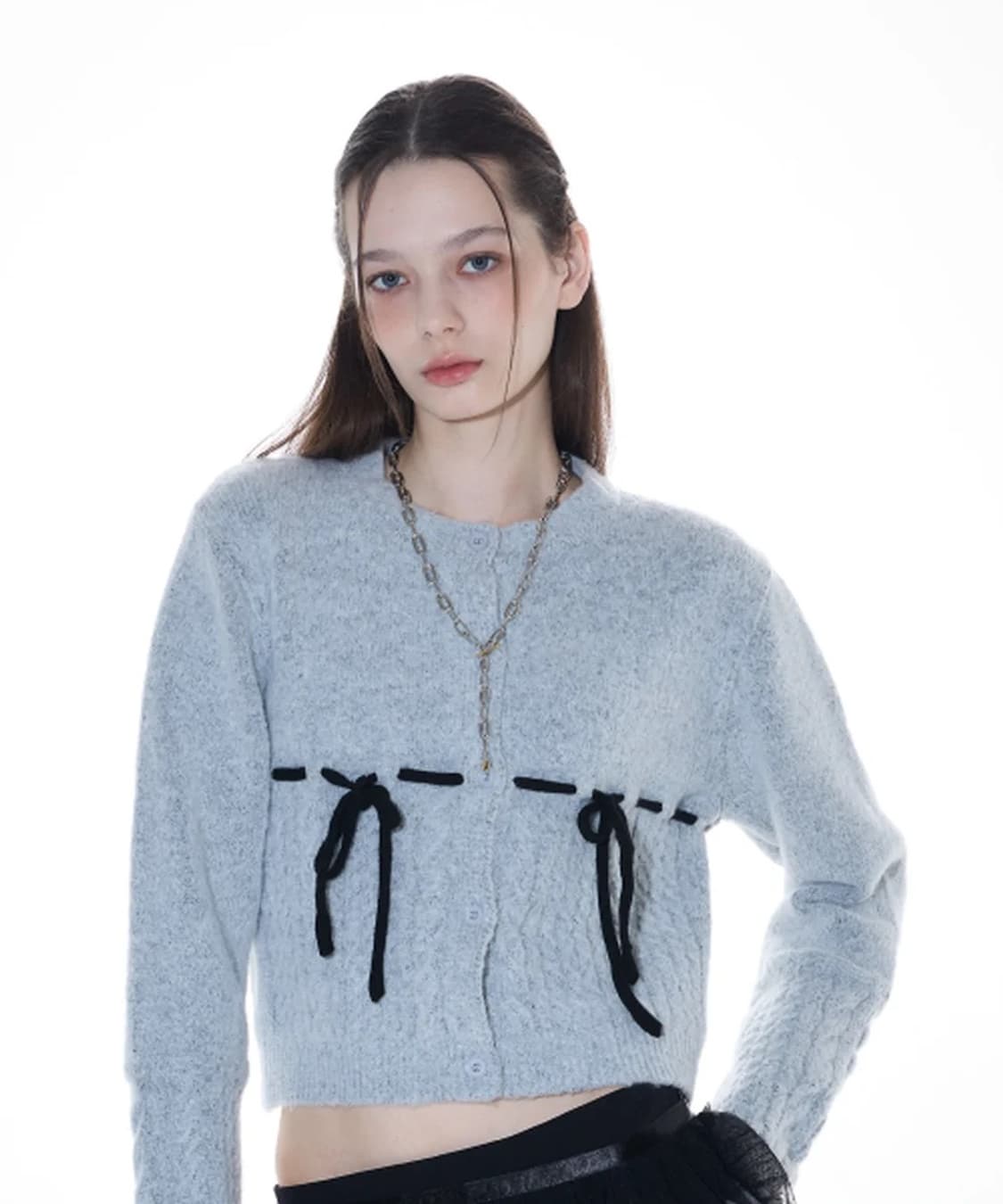 라티젠 리본 가디건 그레이 상품이미지1