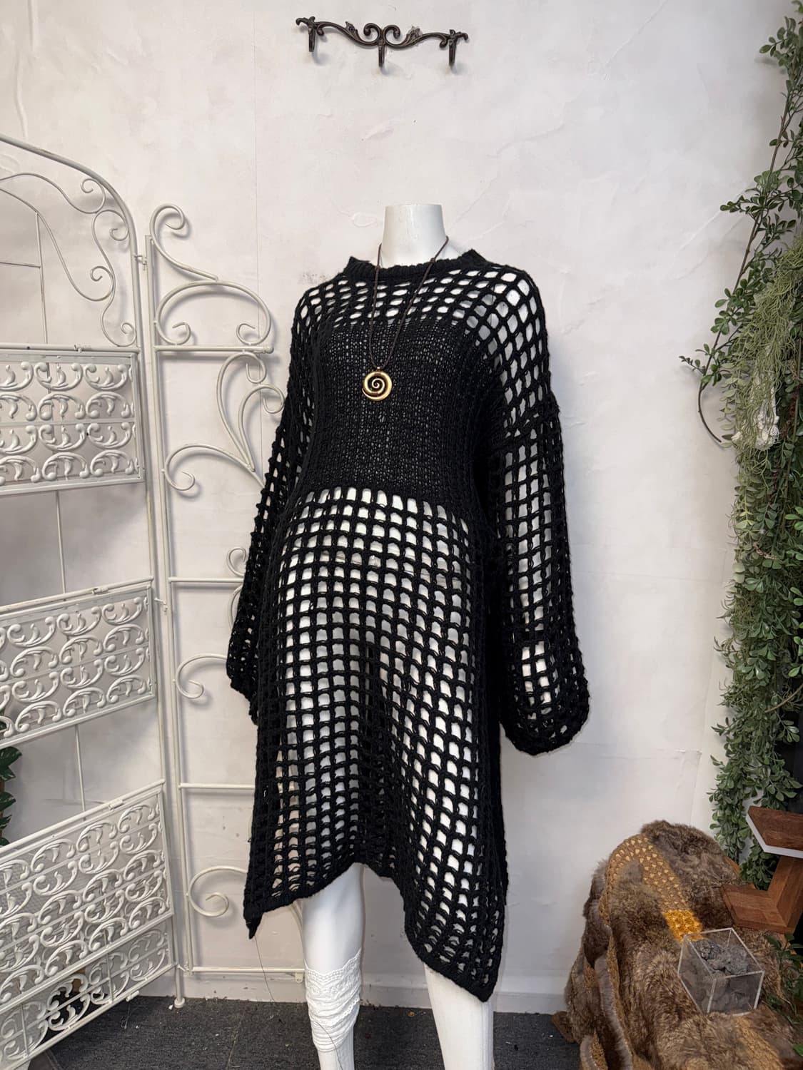 Black grunge slit net loose knit ops 상품이미지2