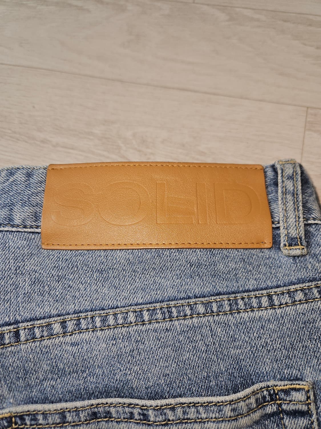 SOLID 솔리드옴므 가죽패치 데님팬츠 데미지 진 청바지 48 상품이미지3