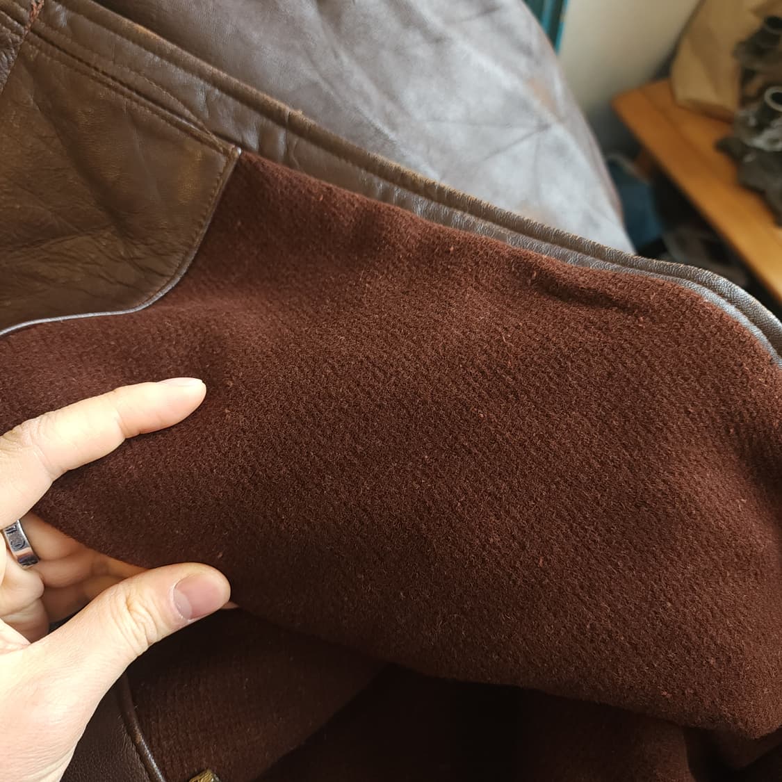 80s 프렌치 레더 카코트 카우하이드 반스토머 양털 랜치 코트 L 상품이미지10