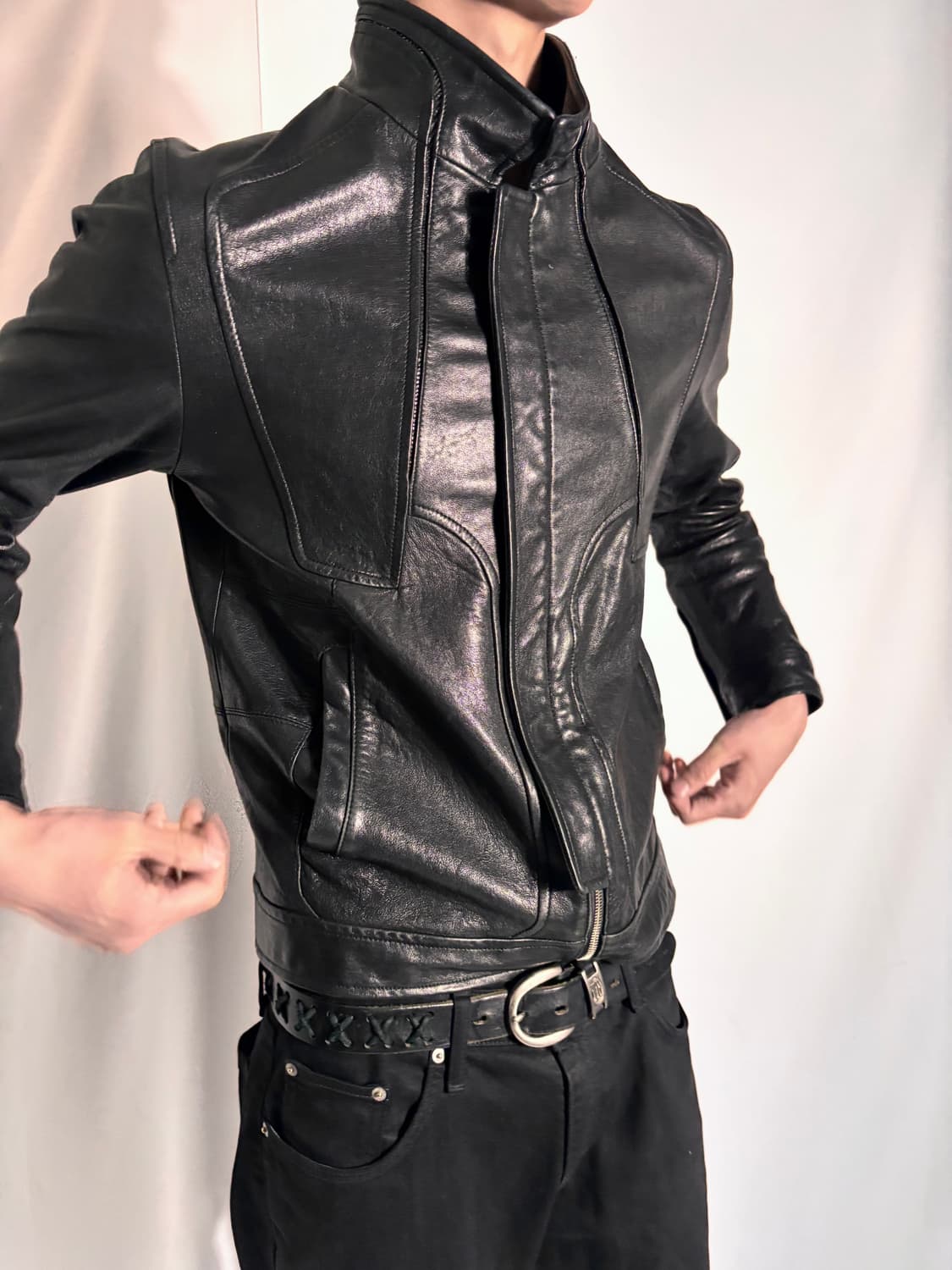 Black Lambskin Snake Detail Leather Jack 상품이미지3