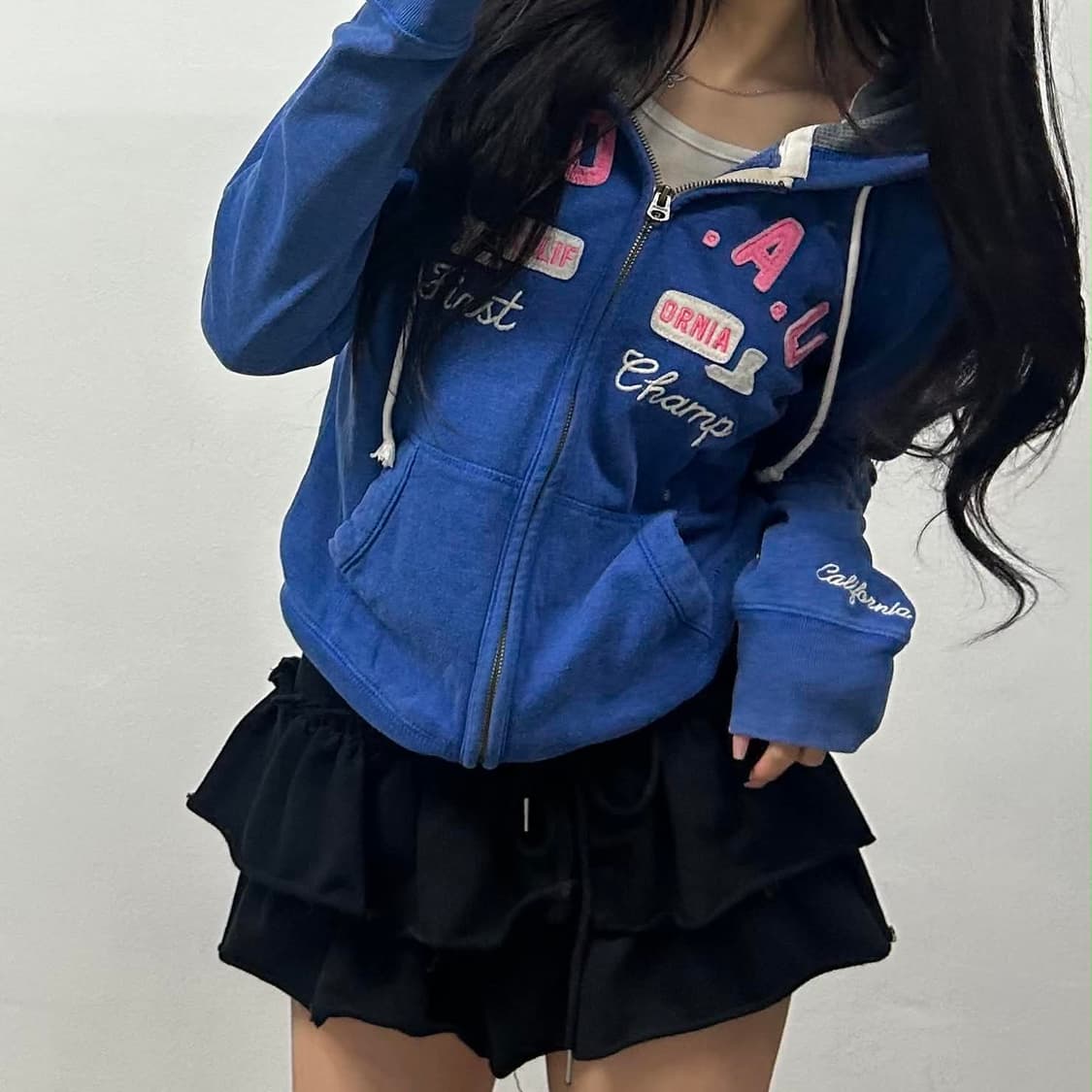 후아유 y2k 러블리힙 스웻 후드집업 희귀져지(L) 상품이미지3