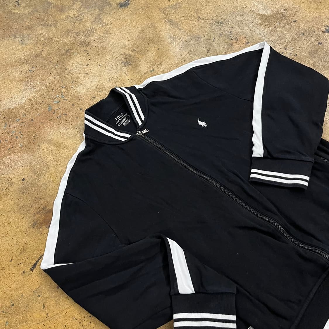 폴로 랄프로렌 블랙 화이트 면 집업 져지 트랙탑 상품이미지1