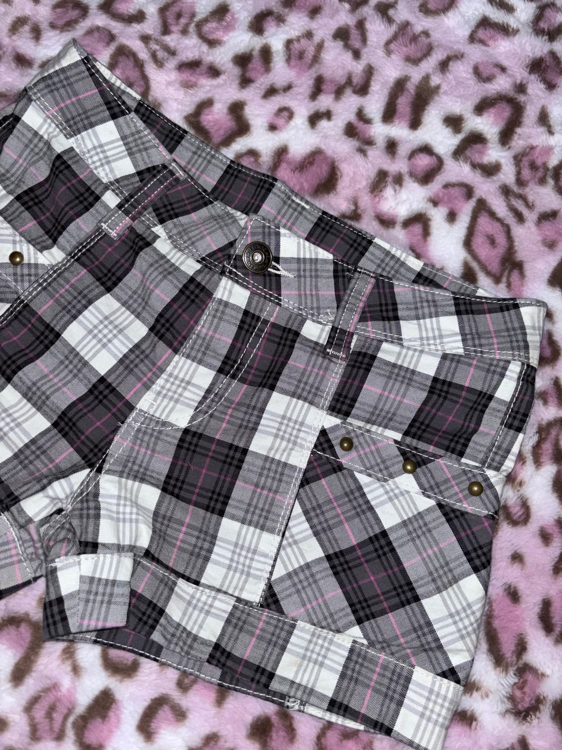 체크 핑크 그레이 숏팬츠 반바지 스터드 상품이미지1