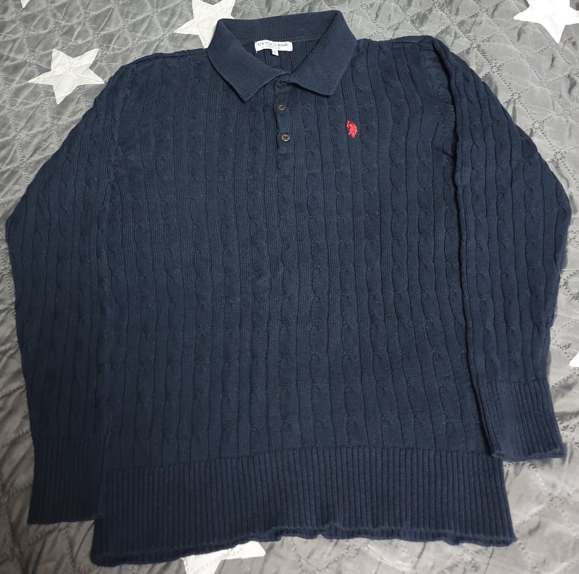 US PLOL ASSN 케이블 긴팔 카라 니트 스웨터 네이비 (M) 상품이미지1