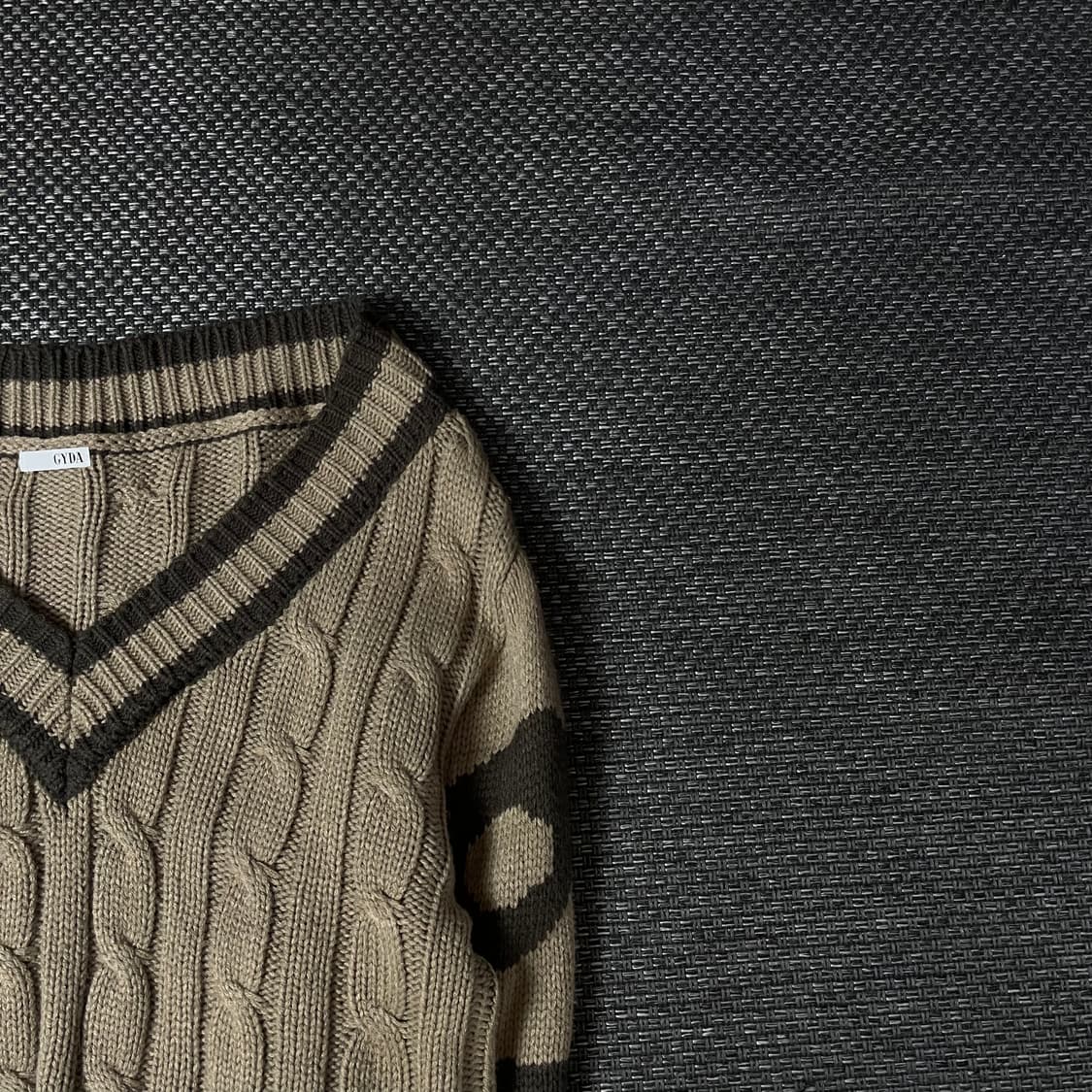 JPN 브라운 빅브이넥 꽈배기 긴팔 니트 F 상품이미지3