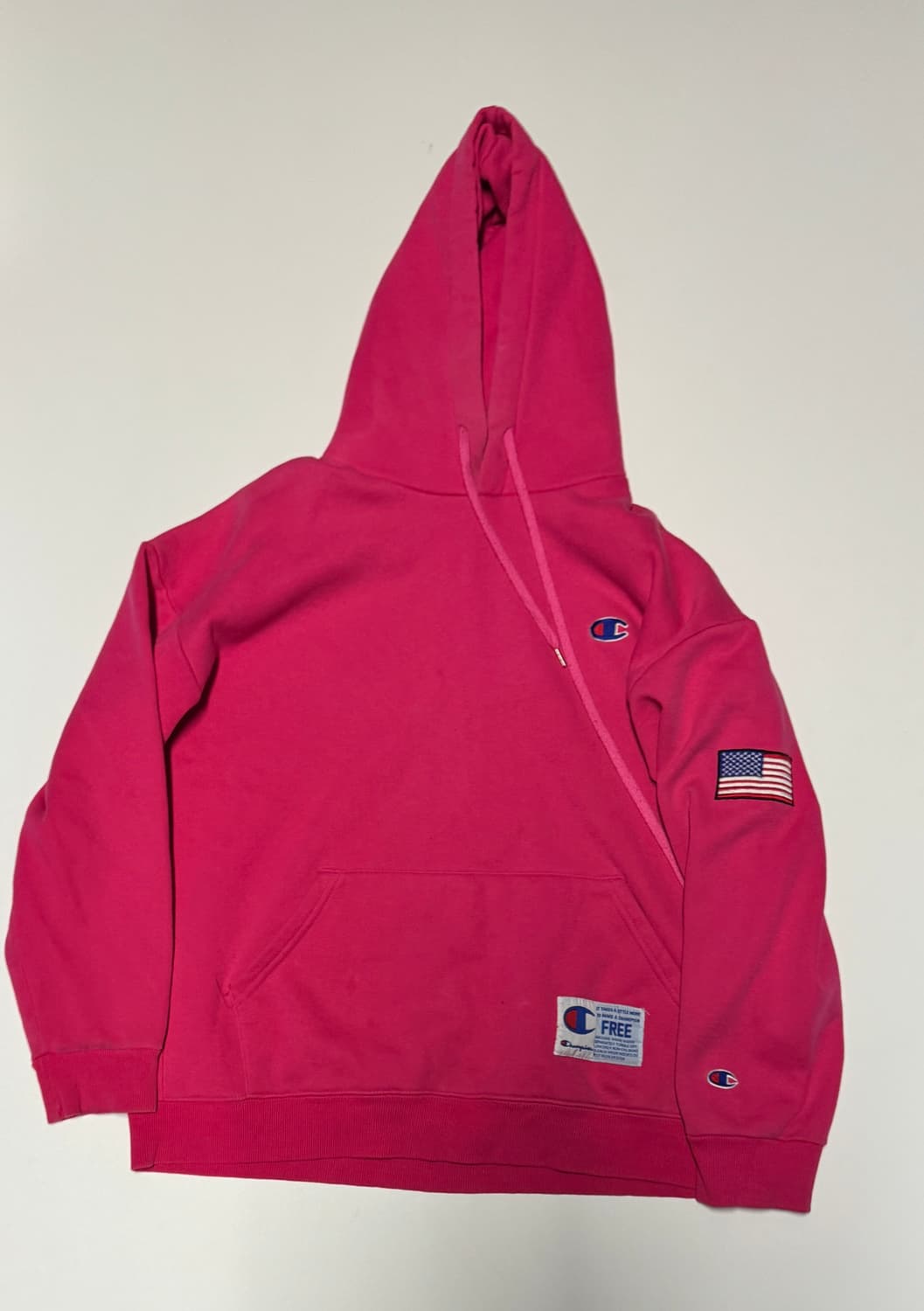 희귀!! 공용 챔피온 성조기 로고 기모 후드티 핑크 F 상품이미지1